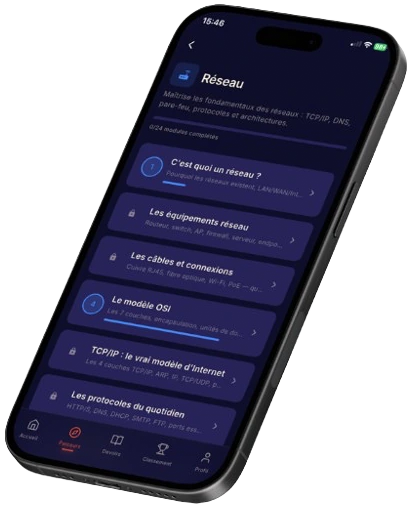 Aperçu de l'application Cybismo : module Réseau côté élève
